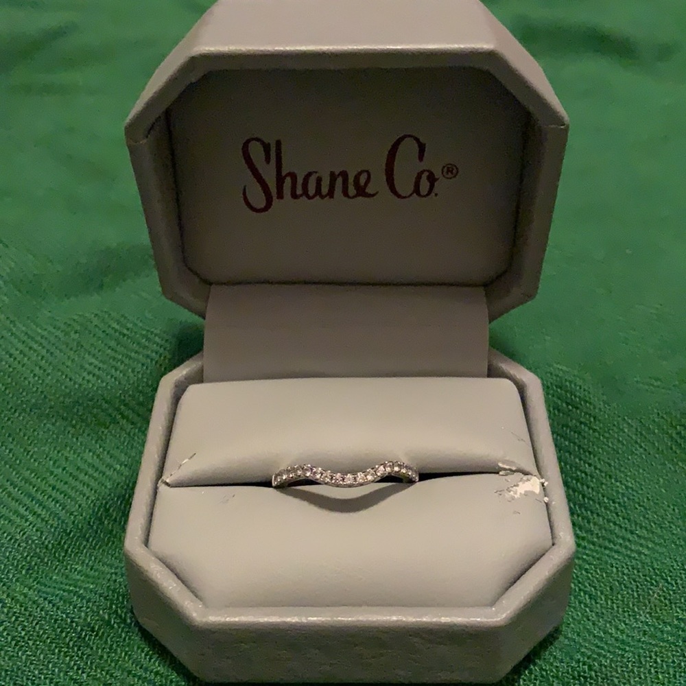 14K White Gold & Diamond Contoured Wedding Band